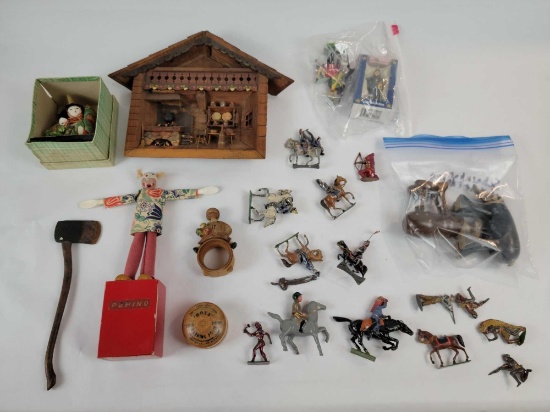 Schoenhut ramp walkers, lead soldiers, and assorted vintage toys