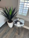 decorative end table and faux plant