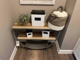 decorative shelf and laundry items