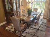 Modern dining room table, 6 chairs with leather style seats