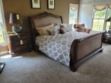 3 Piece King size bedroom suite, included mattress/boxspring, bedding, Dresser with mirror 7ft x