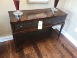 Sofa table with 2 leather wrapped drawers