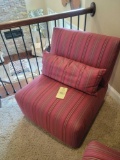 Upholstered pink striped bedroom chair