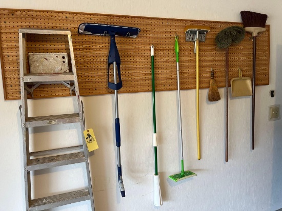 stepladder, mops, brooms