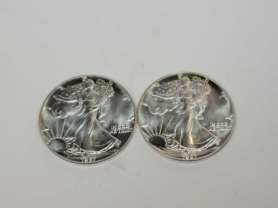2 1987 American eagle 1oz fine silver dollars