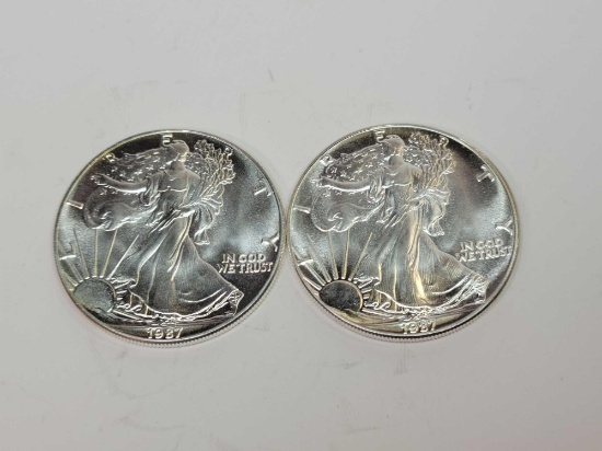2 1987 American eagle 1oz fine silver dollars