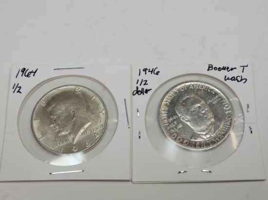 1964 Kennedy and 1946 Booker T Washington half dollars