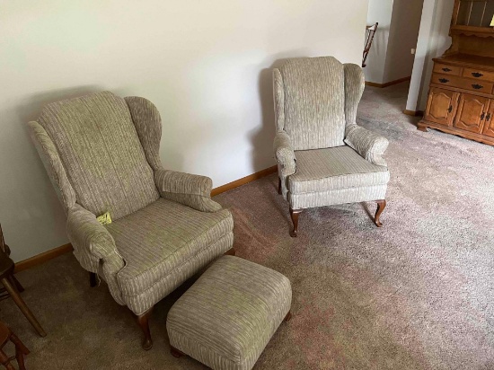 2 high back chairs with foot stool