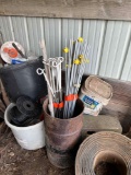 One lot of electric fence post, insulators, and more