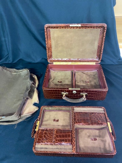 Old alligator style travel jewelry case w/ smaller folding insert case.