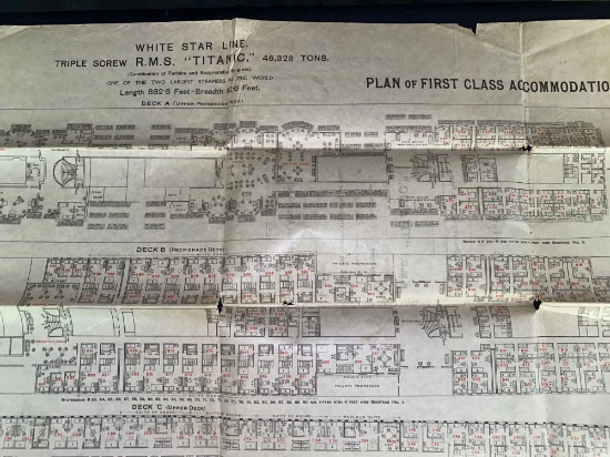 March 1912 White Star Line "Titanic" plan of first class accommodation pamphlet.