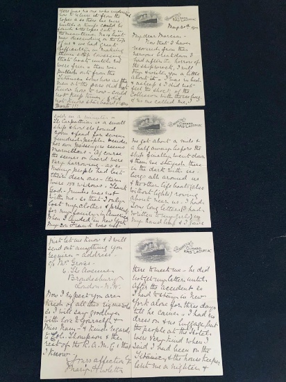 Written by Marilyn Hewitt on May 30, 1912 on Cunard RMS Laconia ship stationery describing her trip