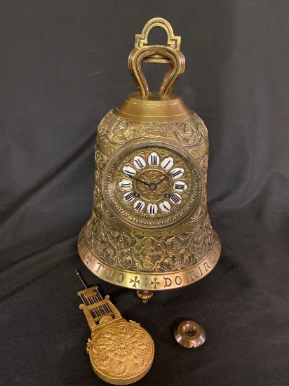 Signed "Tiffany & Co." brass bell shaped clock, 14" tall.