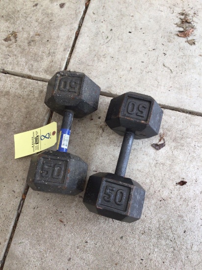 two 50lb dumbbells