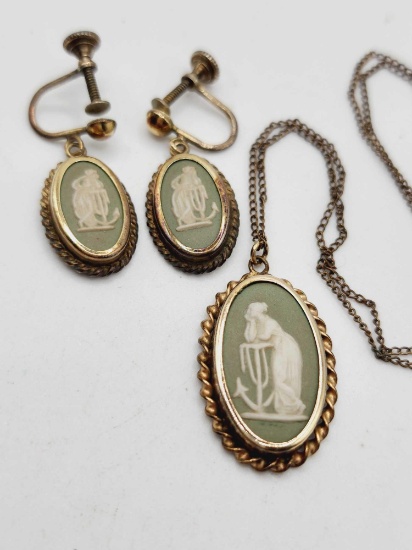 Wedgwood cameo pendant and earrings