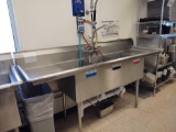 Like New Duke 3 Bay Stainless Steel Sink w/PR3EF Pre Rinse Goose Neck hose w/ Sprayer Head