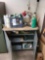 Metal 2 door cabinet with wood top, sprays, torch hose and hardware