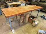 Butcher block top work table on casters and metal frame