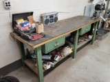 Wood top workbench with rubber top, Wilton vise, contents of bench