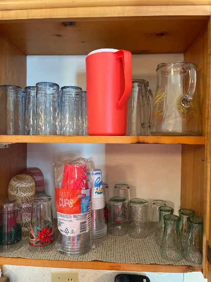 contents of upper kitchen cabinets, dishes