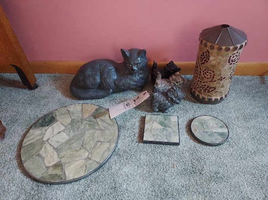 Cat Figures, 3 Display Trays, & Candleholder