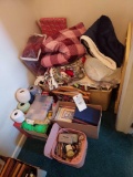 Large Assortment of Sewing Materials, Supplies, Instructions, and Blankets