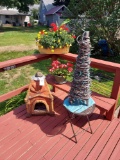 Outdoor Fireplace, 2 Planters, & Folding Stand w/ Lighted Wood Decoration