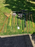 Assortment of Tools - Rakes, Shovels, Brooms, Hoes, & more