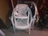 3 Plastic Lawn Chairs, a Folding Metal Chair, & a Folding Stepstool