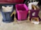 Three totes - linens - coffee maker - etc