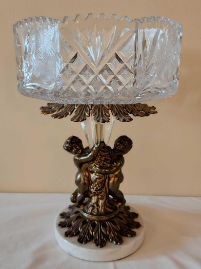Vintage cut crystal bowl with angel base
