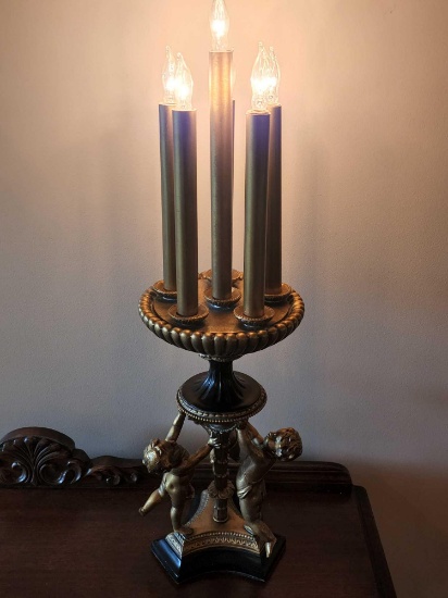 Old vintage 3 cherub / putti angel lamp, 6 candle bulbs