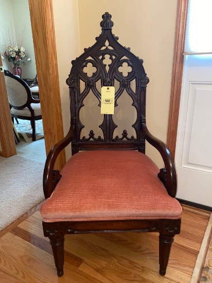 Gothic Revival armchair, 48" tall x 22.5" wide.