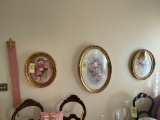 3 floral oil paintings with matching gold frames signed Davis