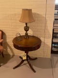 Duncan Phyfe leather inlay drum table and lamp