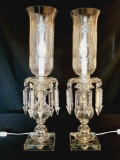 Matched pair of VINTAGE cut crystal lamps w/ prism drops