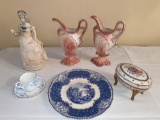 Limoges footed jar, Royal Fenton porcelain vases, Cordey lady, Royal Doulton plate