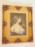 Antique Art Nouveau style lady print in fancy frame