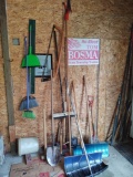 Assorted Yard Tools, Axs, and Brooms
