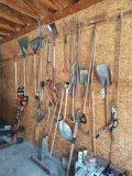 Assorted Yard Tools inc. Rakes, Shovels, Winch Puller, Cordless Weed Whips