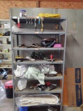 metal shelf and contents including assorted clamps and Hardware