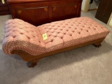 Upholstered Chaise Lounge with Wood Carved Base