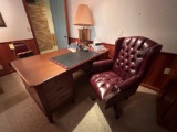 Executive Desk, Leather Button Chair, Contents