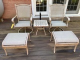 (2) Swivel Metal Patio Chairs, Side Table