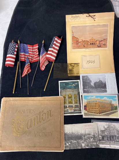 Canton, Ohio Postcards, 1946 Deuble's calendar, flags