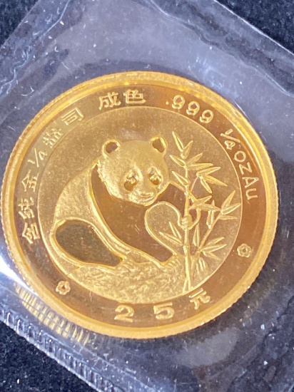 1988 Chinese Gold 25 Panda coin, 1/4 oz., uncirculated.