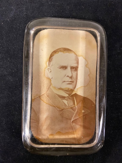 Glass paperweight w/ William McKinley photo.