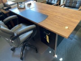 large desk, office chair, two waiting room chair