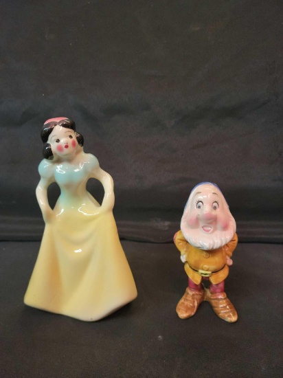 Pair of early Disney figures Snow White bank and Sneezy Dwarf