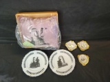Silhouette pillow wall plates and china ashtrays